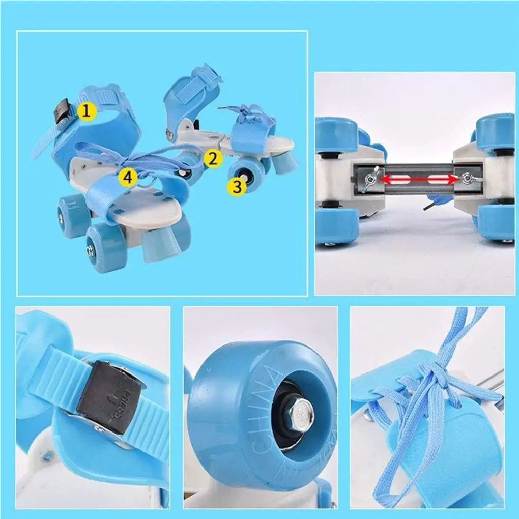 Kids Roller Skates – Double Row 4-Wheel Adjustable Skating Shoes for Boys & Girls, Sliding & Slalom