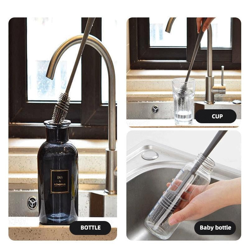 Reach Every Corner. Clean Every Cup. — Silicone Long Handle Bottle Brush | Cup Scrubber, Glass & Baby Bottle Cleaner, 27cm, Kitchen Tool