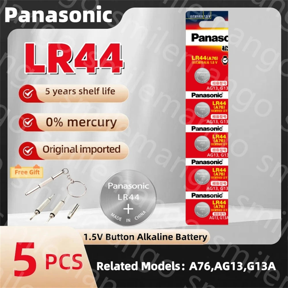 Panasonic LR44 AG13 1.5V Button Cell Battery – 175mAh SR44 LR1154 Coin Cell for Watch, Calculator & Toys