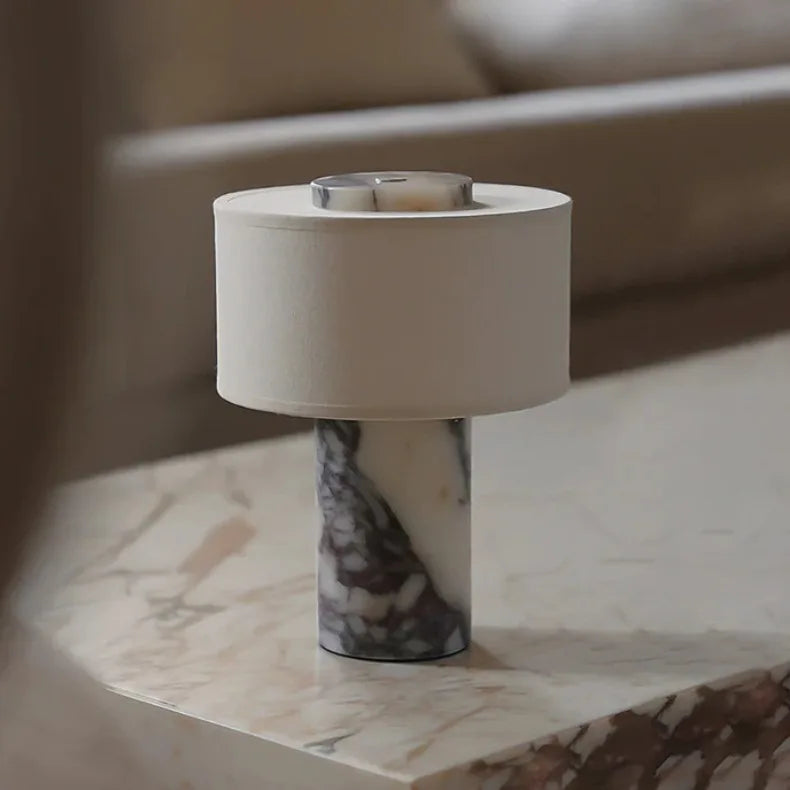 Stone Base Lamp – White Fabric Shade