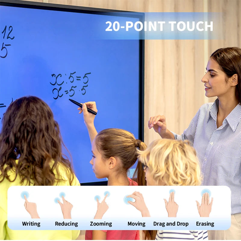 TouchWo 4K Interactive Whiteboard Smart Board – 65"/75"/86", 20-Point Touch, Android/Win i3/i5/i7, On Wheel