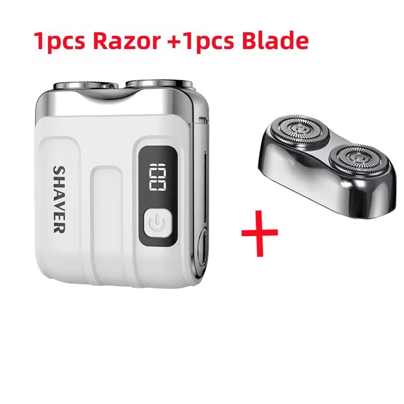Mini Electric Smart Shaver – Digital Display, Dual Blade Rechargeable Beard Trimmer for Home & Car