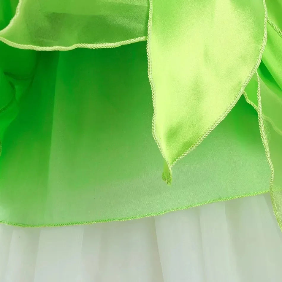 Tinkerbell Fairy Princess Dress — Green Elf Costume with Wings for Girls