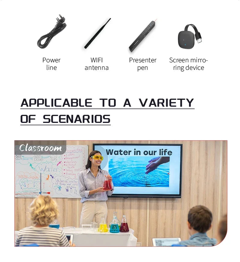 TouchWo 4K Interactive Whiteboard Smart Board – 65"/75"/86", 20-Point Touch, Android/Win i3/i5/i7, On Wheel