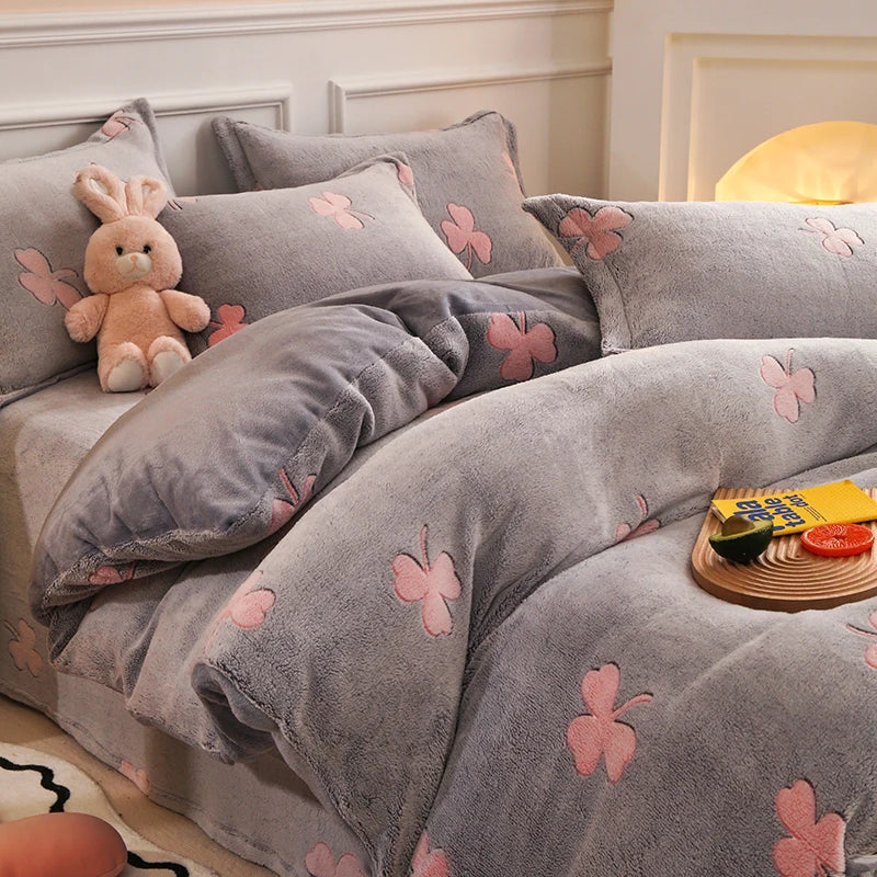 Double-Sided Flannel Coral Fleece Duvet Cover – Thick Warm Winter Bedding, 8 Colors & 6 Sizes