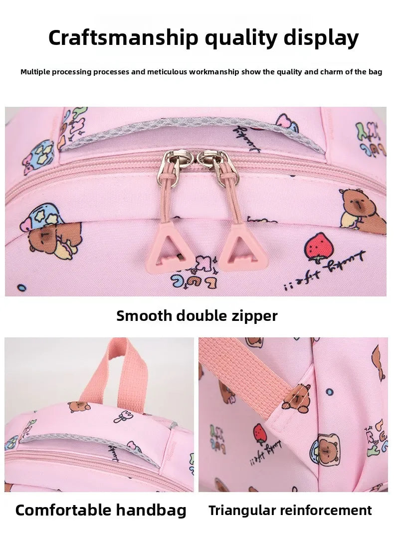 Capybara Backpack Set – Three-Piece Nylon School Set