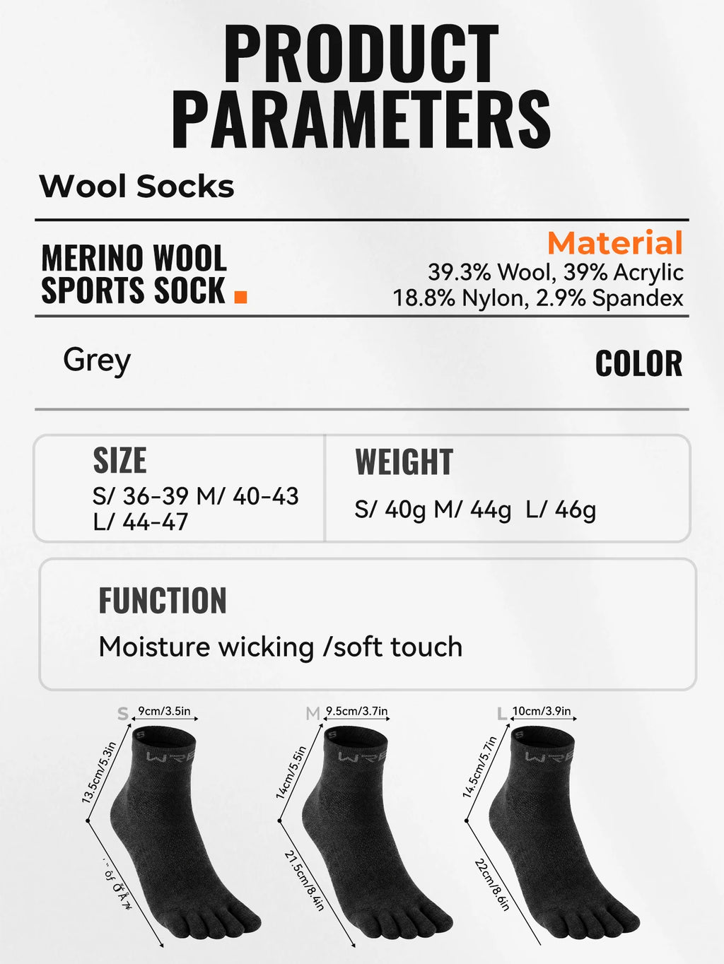Merino Wool Five-Toe Socks for Running & Hiking