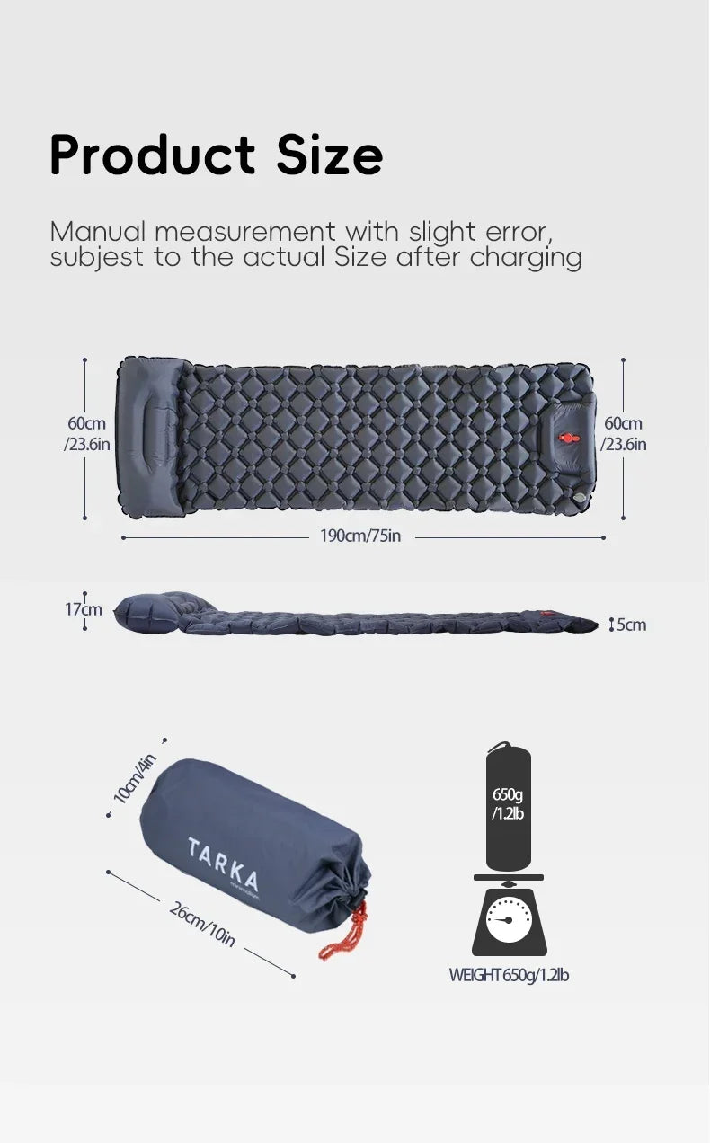 Inflatable Camping Air Mattress with Pillow – Self-Inflating Sleeping Pad for Hiking & Climbing