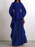 UOOZEE Womens Dresses 2025 New Fashion Elegant Solid Color Split-Joint Tiered Loose Pleated Party Evening Maxi Dress Robe Kaftan