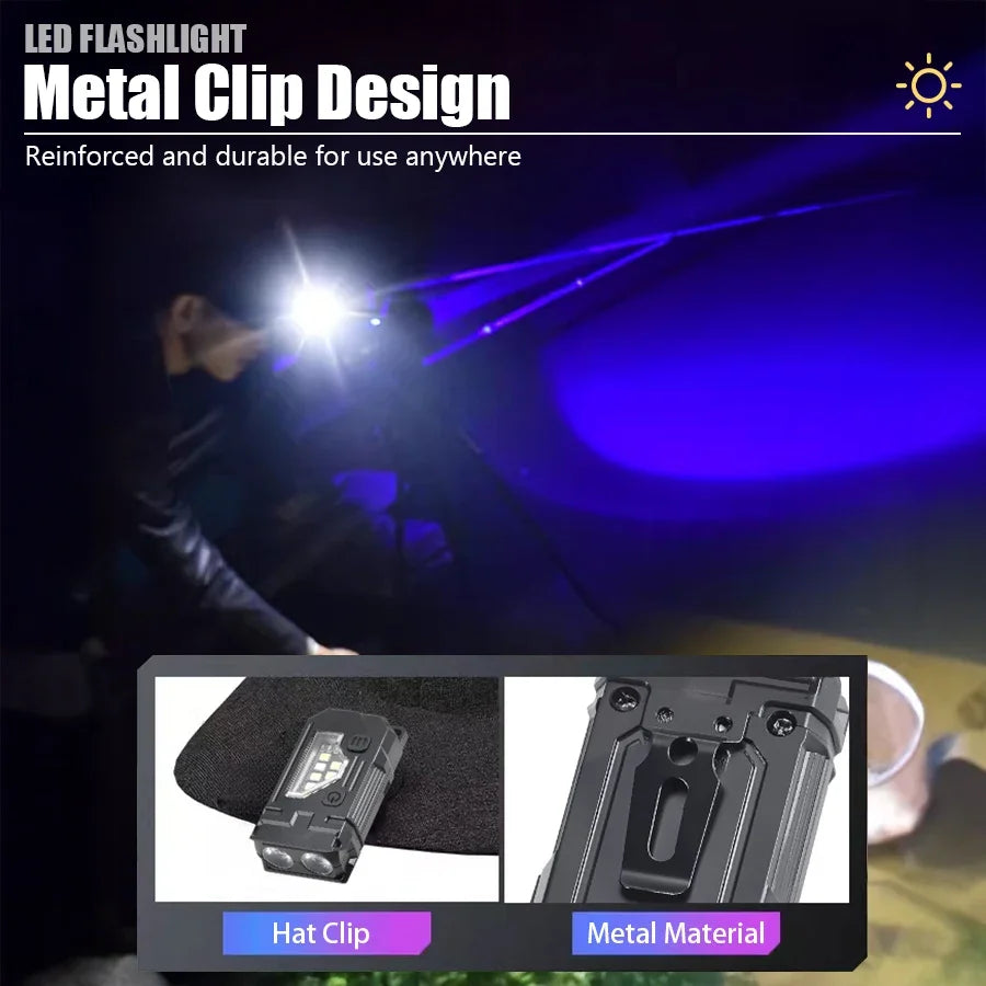 Mini COB LED Flashlight – 8 Modes, Magnetic Base, Hat Clip, USB-C Rechargeable for Camping & EDC