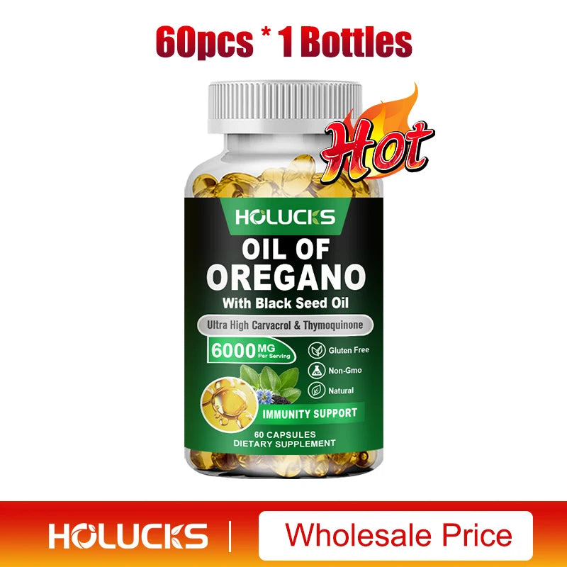 Oregano Oil & Black Seed Oil Softgels – Immune, Gut Health & Antioxidant Support, 60 or 120 Capsules