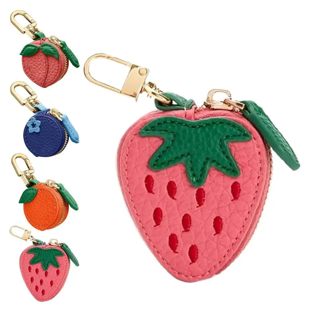 Cute Fruit Shape Leather Coin Purse – Mini Zipper Earphone Bag, Keychain Pendant Wallet for Women & Girls