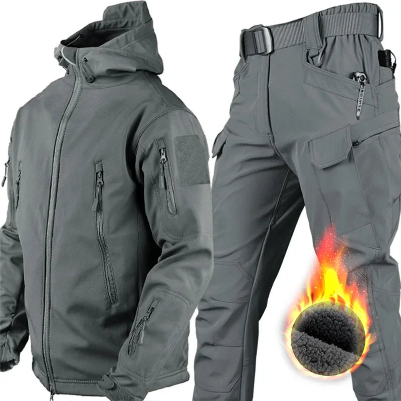 Men's Waterproof Soft Shell Tactical Jacket & Fleece Cargo Pants Set – Outdoor Hiking 5XL 6XL