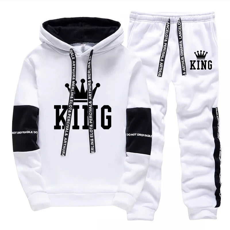 King Print Men's Hoodie & Sweatpants Set – Casual Outdoor Streetwear Tracksuit