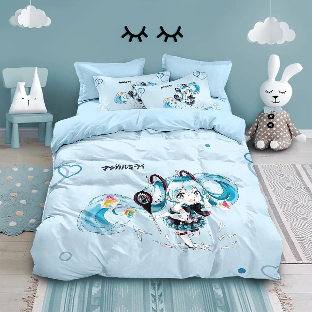 3D Print Japanese Anime Duvet Cover Set | Kawaii Miku Design, Single to King Size, Kids & Adults Bedroom