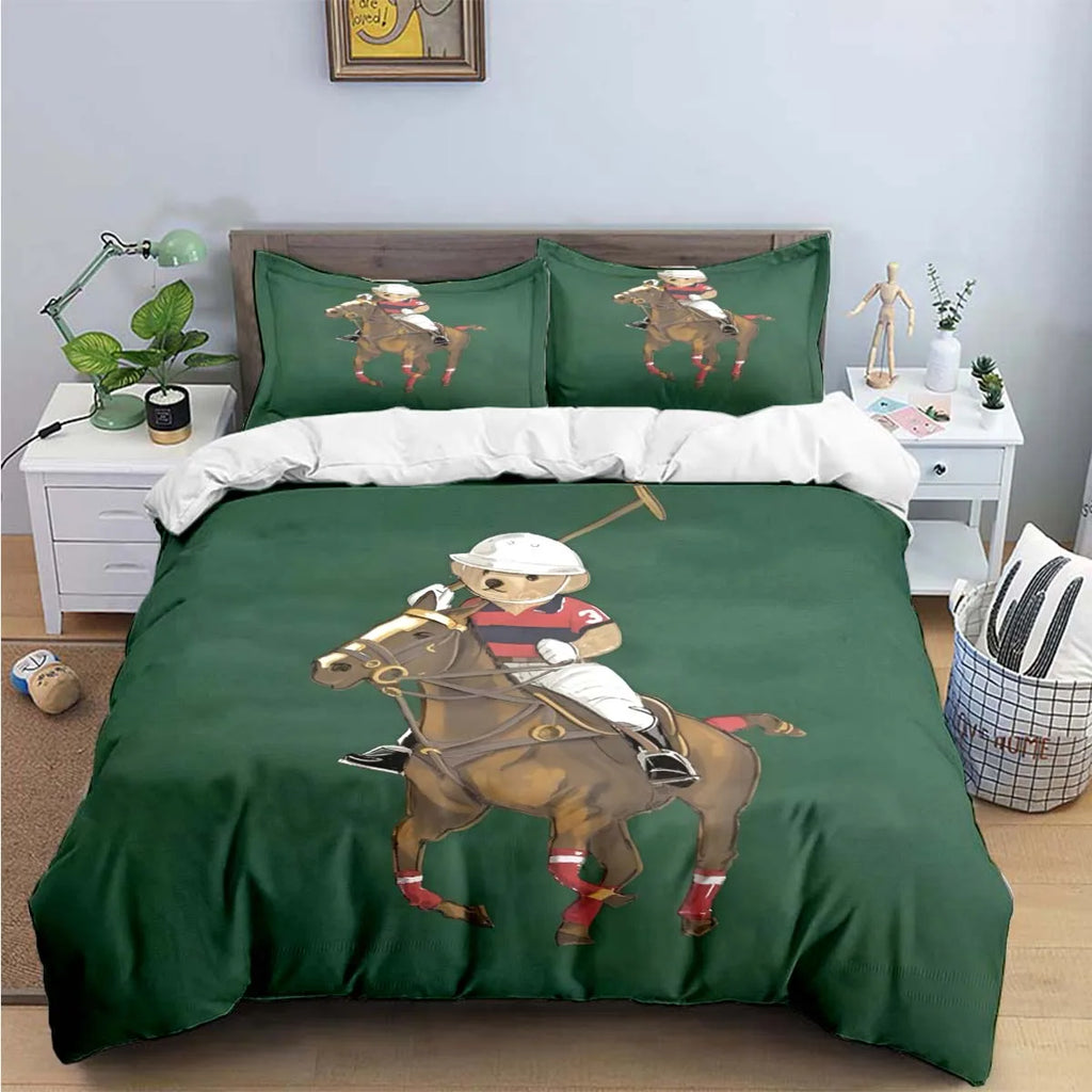 Cute Bear Print Bedding Set – Duvet Cover & Bed Linen, Single to King, Adults & Teens