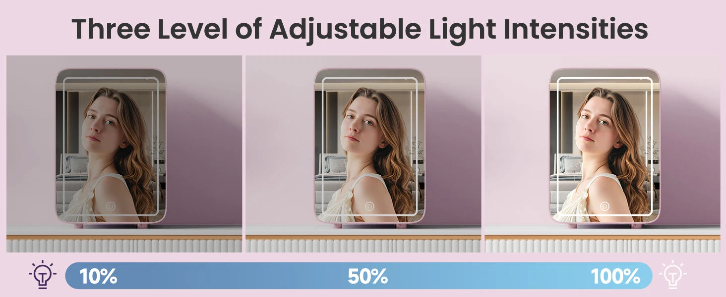 Skincare Fridge with Dimmable LED Light Mirror — 4L Makeup Mini Fridge for Bedroom & Car