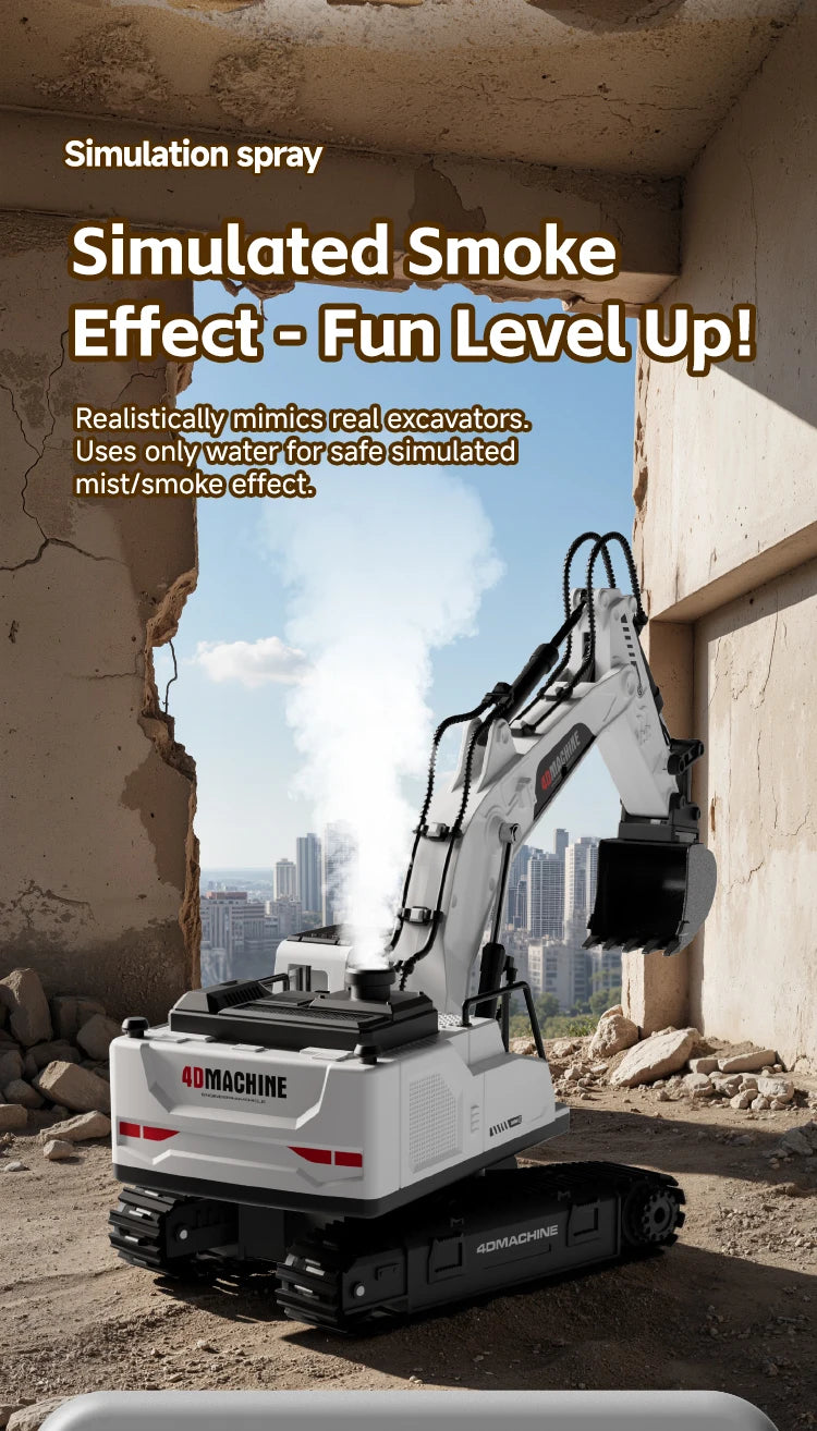 14-Channel 3-in-1 RC Excavator with Mist Spray – Alloy Remote Control Construction Truck