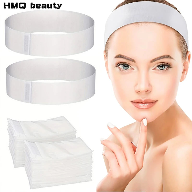 Disposable Spa Facial Headbands — Soft Non-Woven Skincare Bands (10/50/100 Pack)