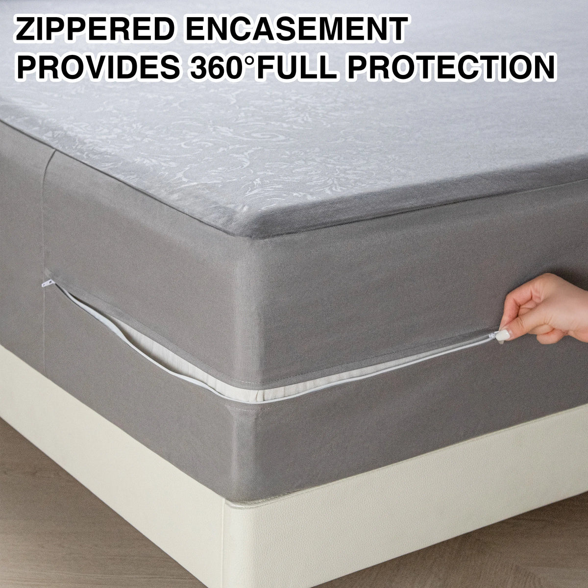 6-Sided Waterproof Zippered Mattress Encasement – Full Mattress Protector Cover, White or Gray