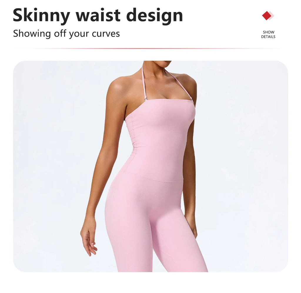 Women's Sleeveless Yoga Jumpsuit – Gym Flared Overalls Neck-Hanging Backless Sportswear