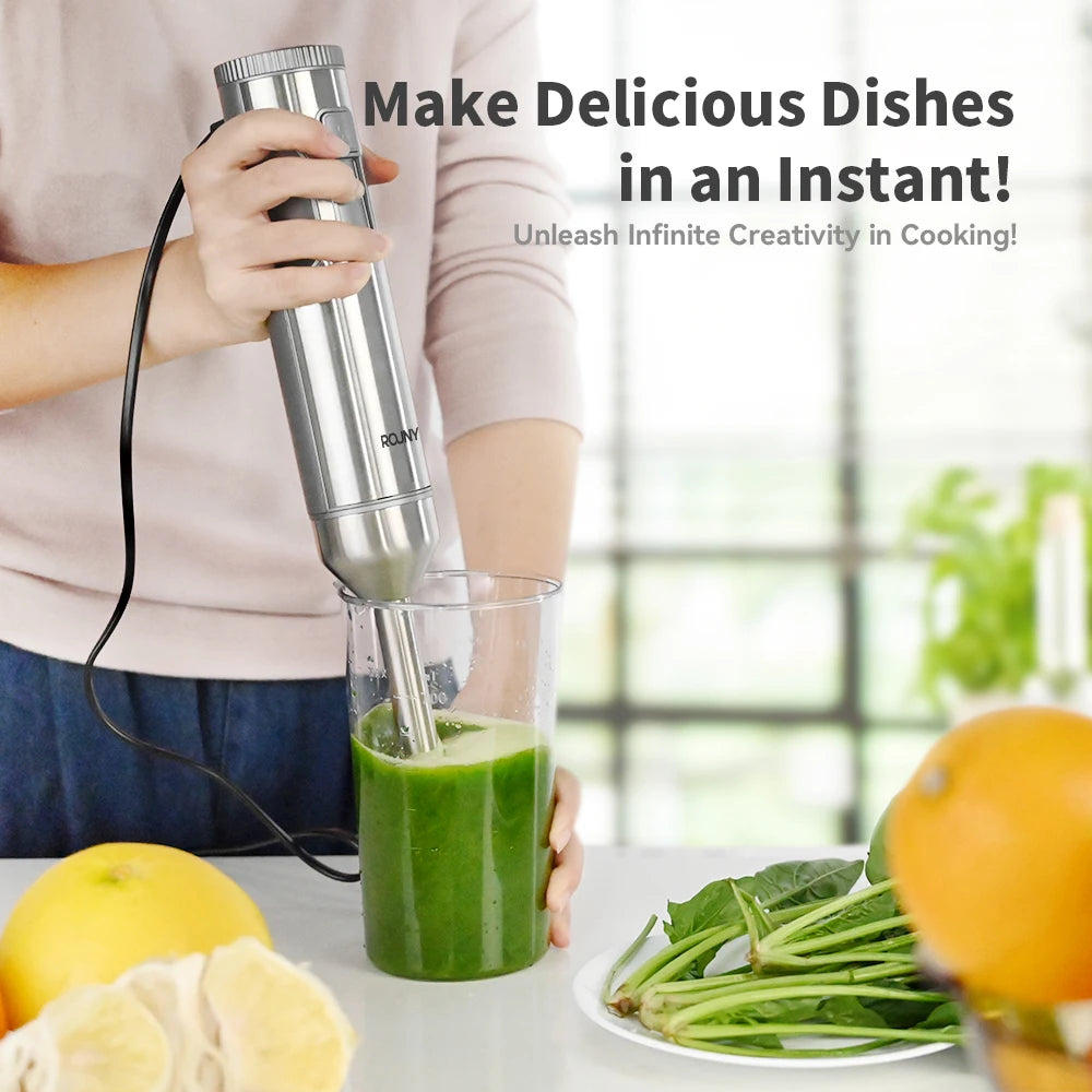 4-in-1 Hand Immersion Blender – Stainless Steel Stick Mixer, 700ml Beaker, 500ml Processor & Whisk