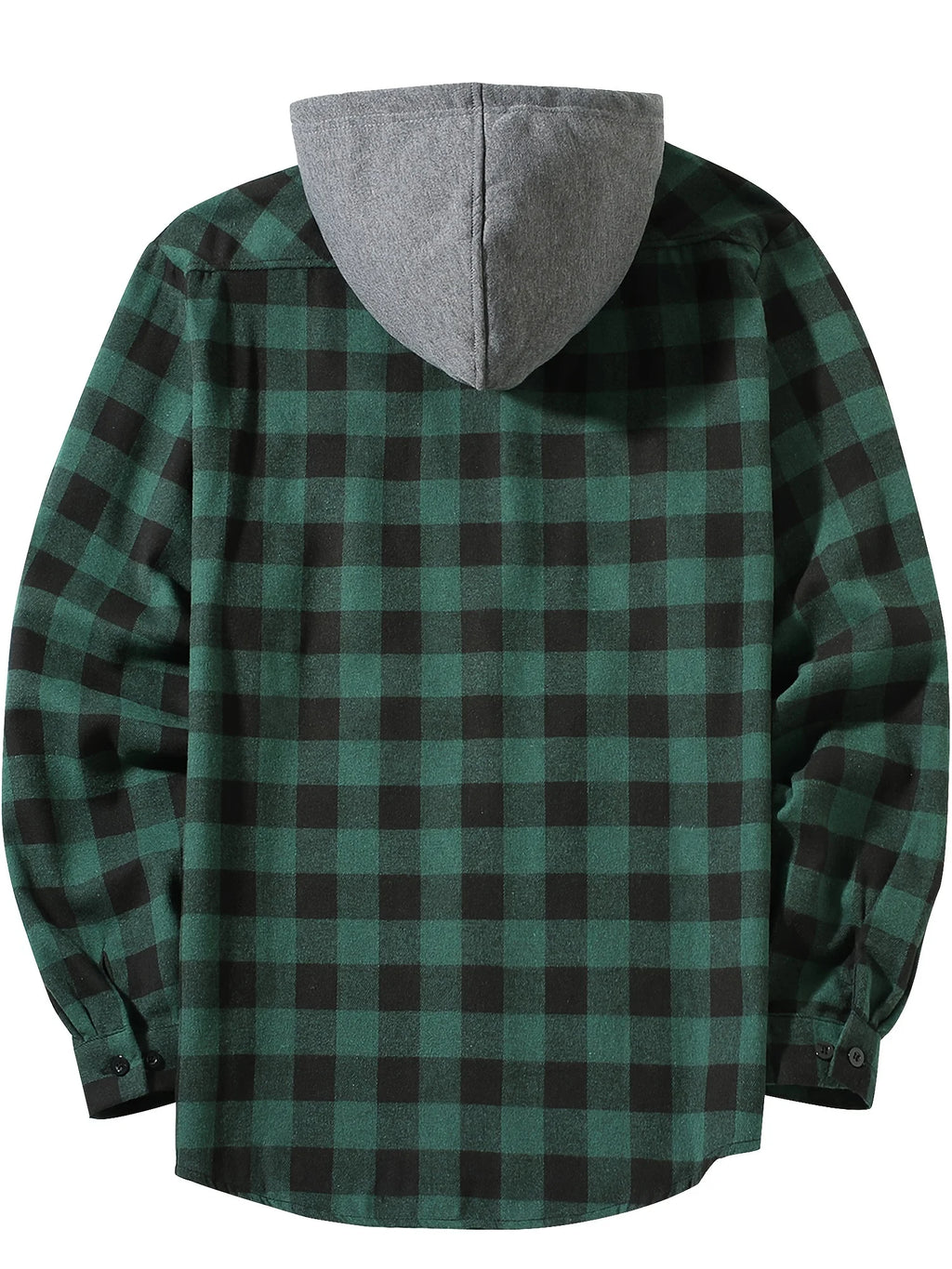 Men's Plaid Hooded Long Sleeve Shirt — Casual Flannel-Style Shirt Jacket