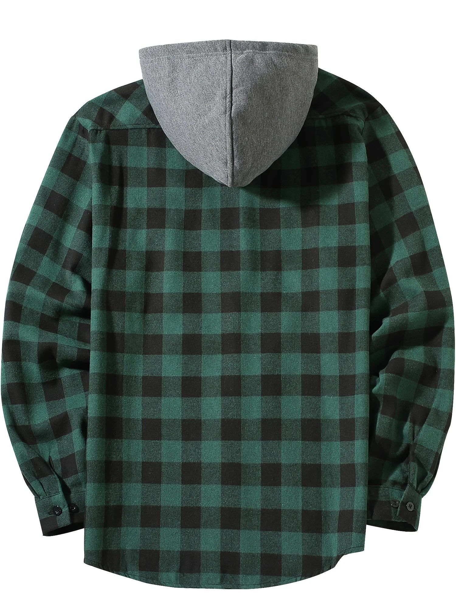 Men's Plaid Hooded Long Sleeve Shirt — Casual Flannel-Style Shirt Jacket