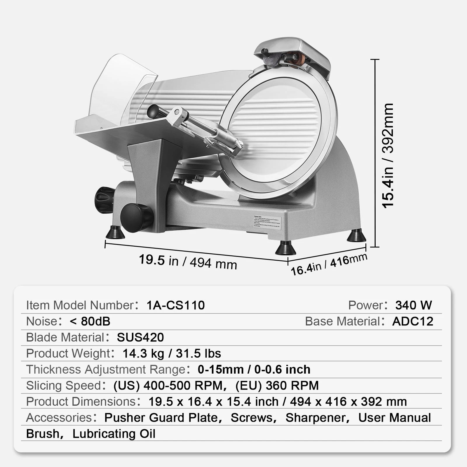 Electric Meat Slicer 8"/10" — Carbon Steel Blade, Adjustable Thickness for Deli, Meat & Cheese