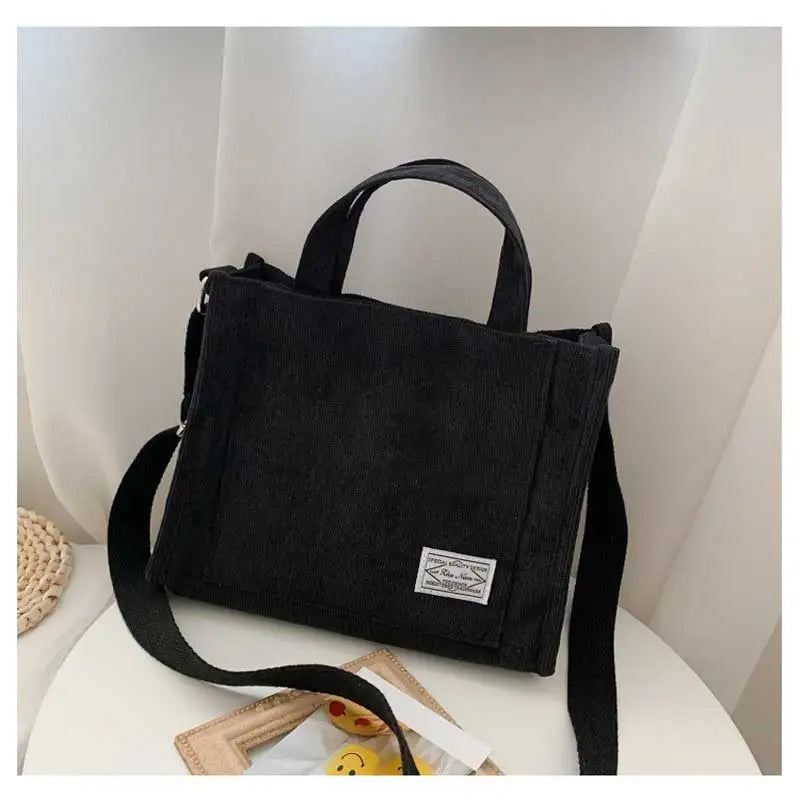 Corduroy Crossbody Tote Bag – Women's Square Casual Shoulder Bag & Travel Organiser