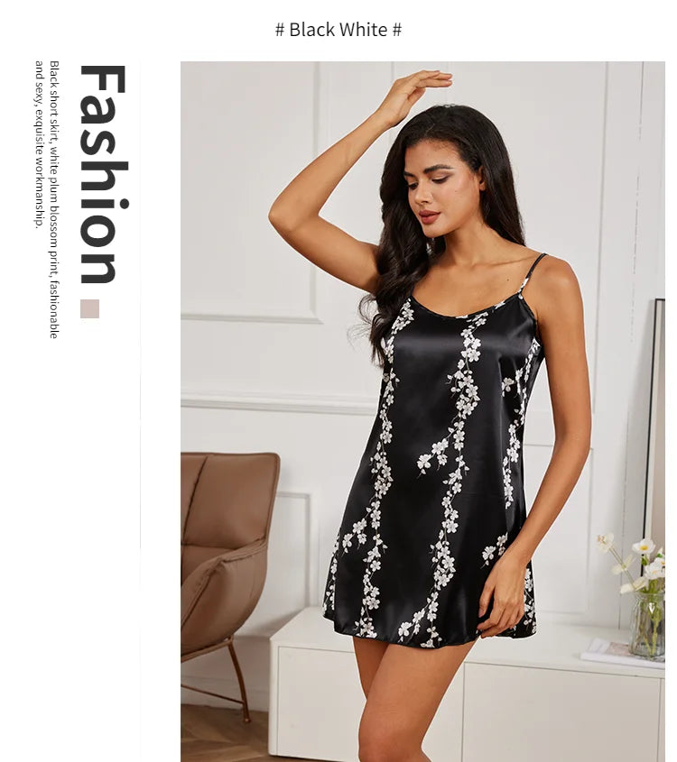 Silk Suspender Mini Nightdress — Sexy Spaghetti Strap Sleepwear