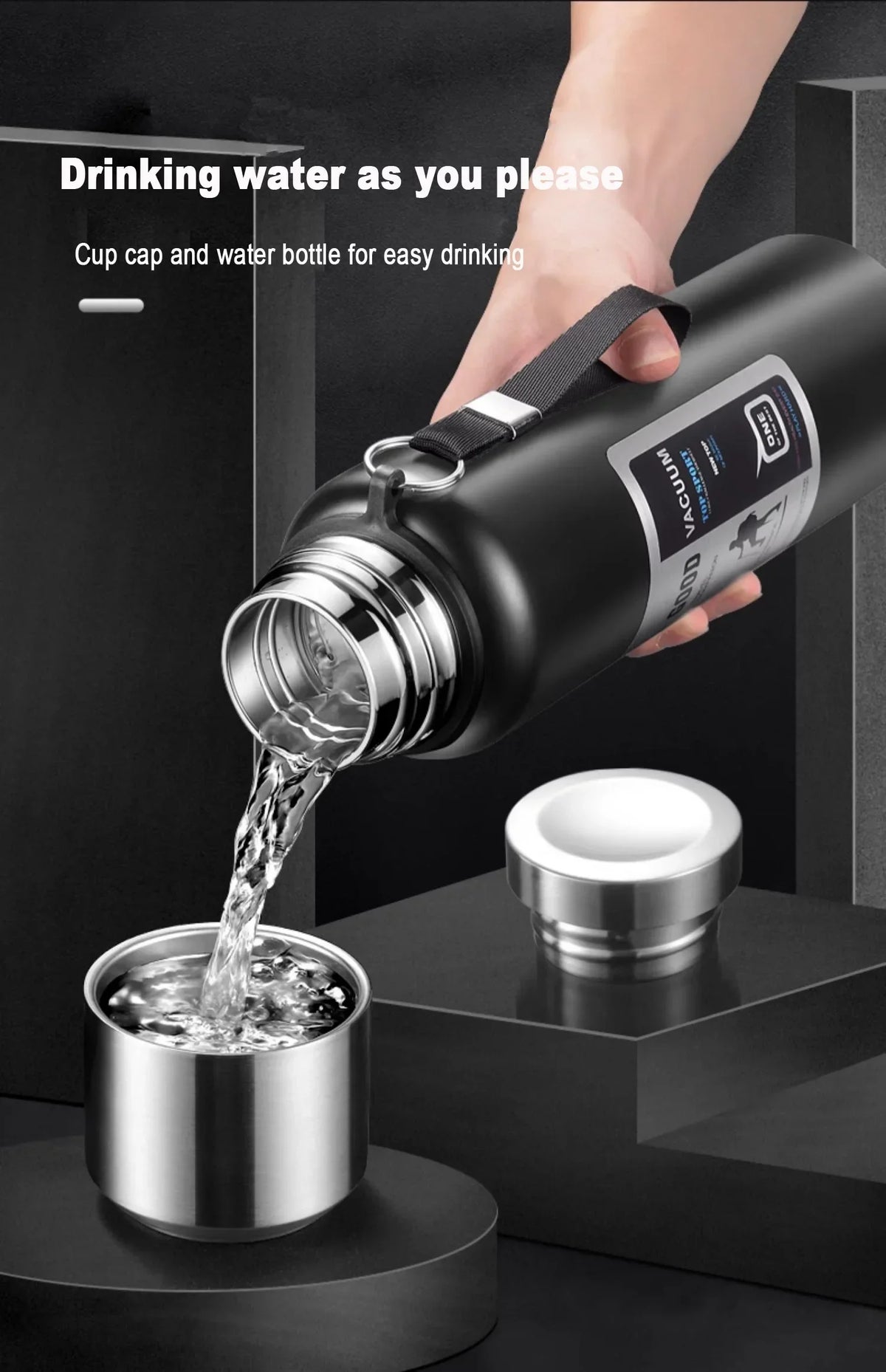 CZSAE 316 SS Vacuum Thermos Tumbler – Bullet Shape, 12–24Hr Insulated, 600ml–2000ml, Silver & Black, CE Certified