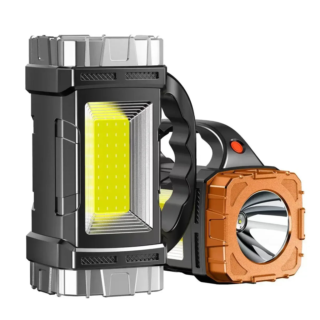 USB + Solar Rechargeable COB LED Flashlight – Powerful Outdoor Camping Torch & Portable Power Bank Searchlight