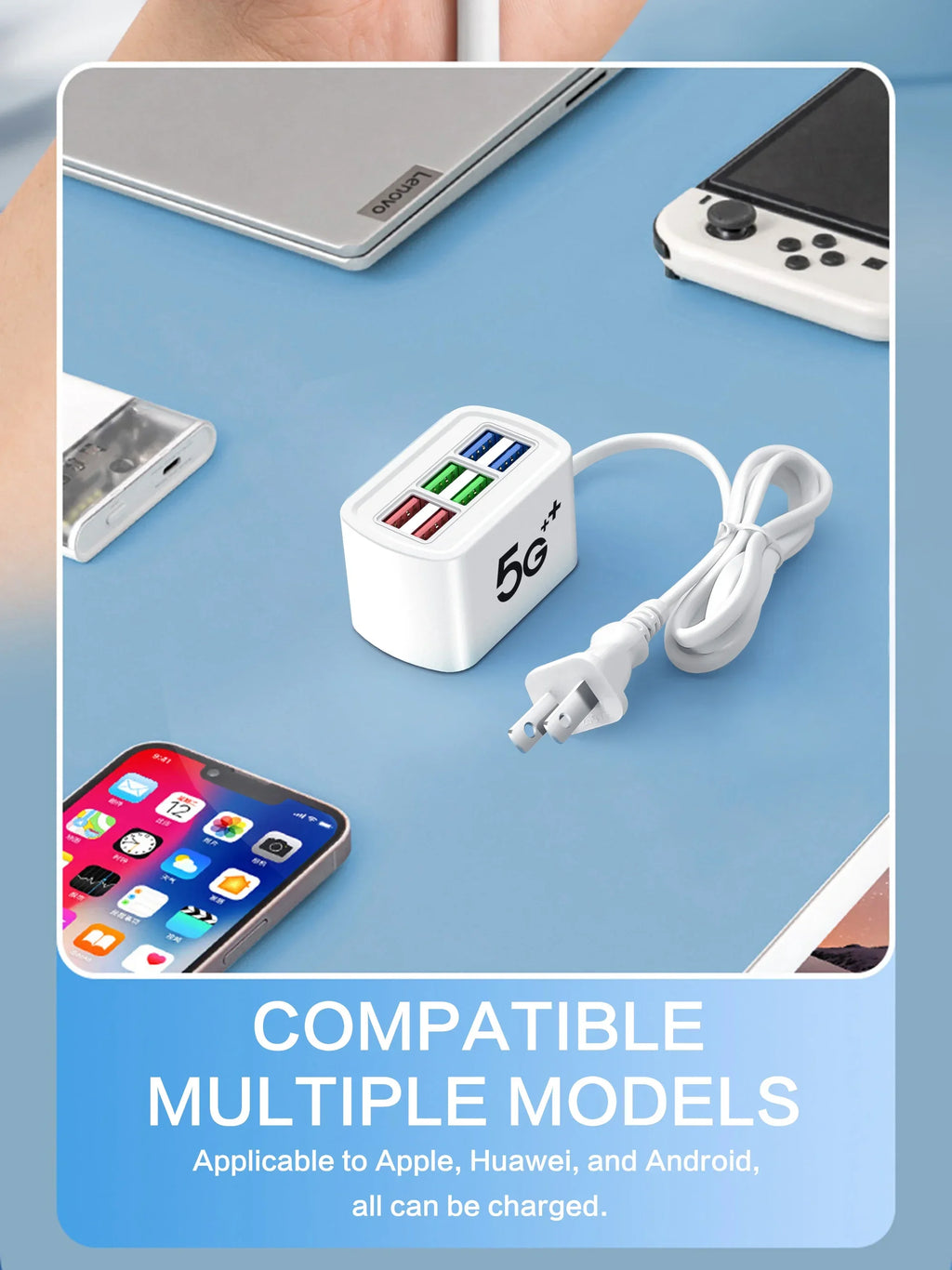 6-in-1 Fast USB Charging Power Strip — Multi-Port Desktop Charger with AC Outlets