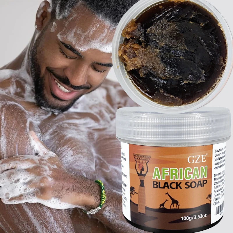 GZE African Black Soap 3-in-1 – Face, Hair & Body Cleanser with Natural Ingredients, 100g