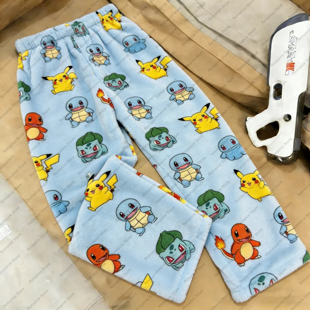 Adult Pikachu Full Print Flannel Pajama Pants | Family Matching Autumn Winter Comfy Homewear