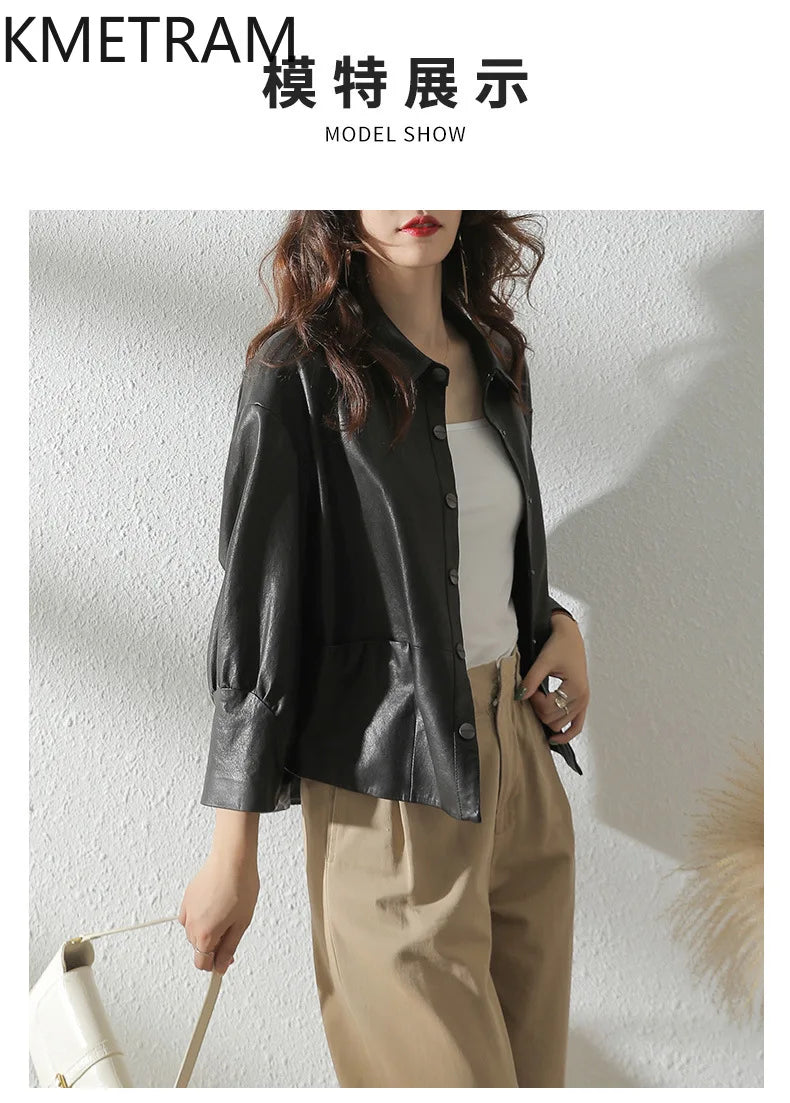 Women's Sheepskin Leather Jacket – Black or Matcha