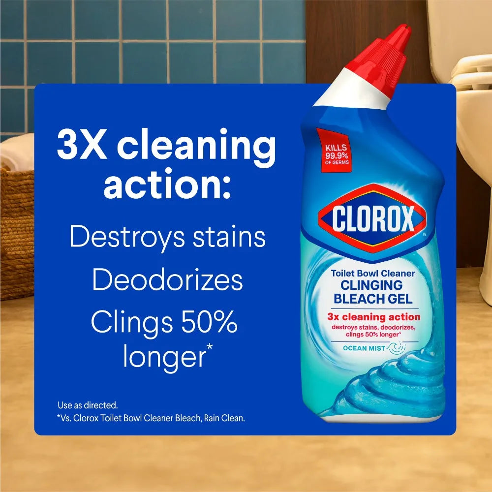 Sparkling Clean in Seconds — Toilet Bowl Cleaner Gel with Bleach | 3X Cleaning, Ocean Mist, 24 fl oz, Pack of 2