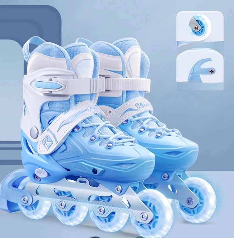Inline Roller Skate Shoes with Helmet & Pads Set – Flashing 4-Wheel Beginner Adult Unisex Outdoor Skating