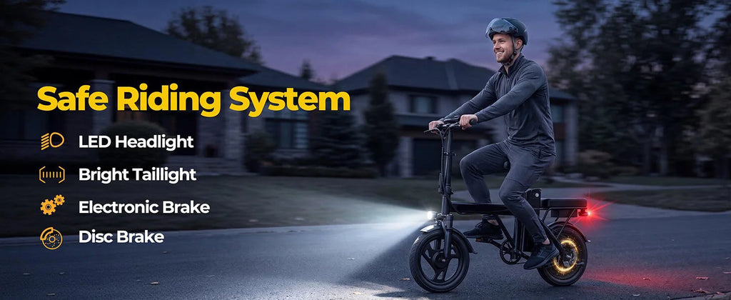 14'' Foldable Electric Bike 500W Motor 48V Battery 22MPH Max Speed 30Miles Long Range with Two Seats for Adult Mini E Bike