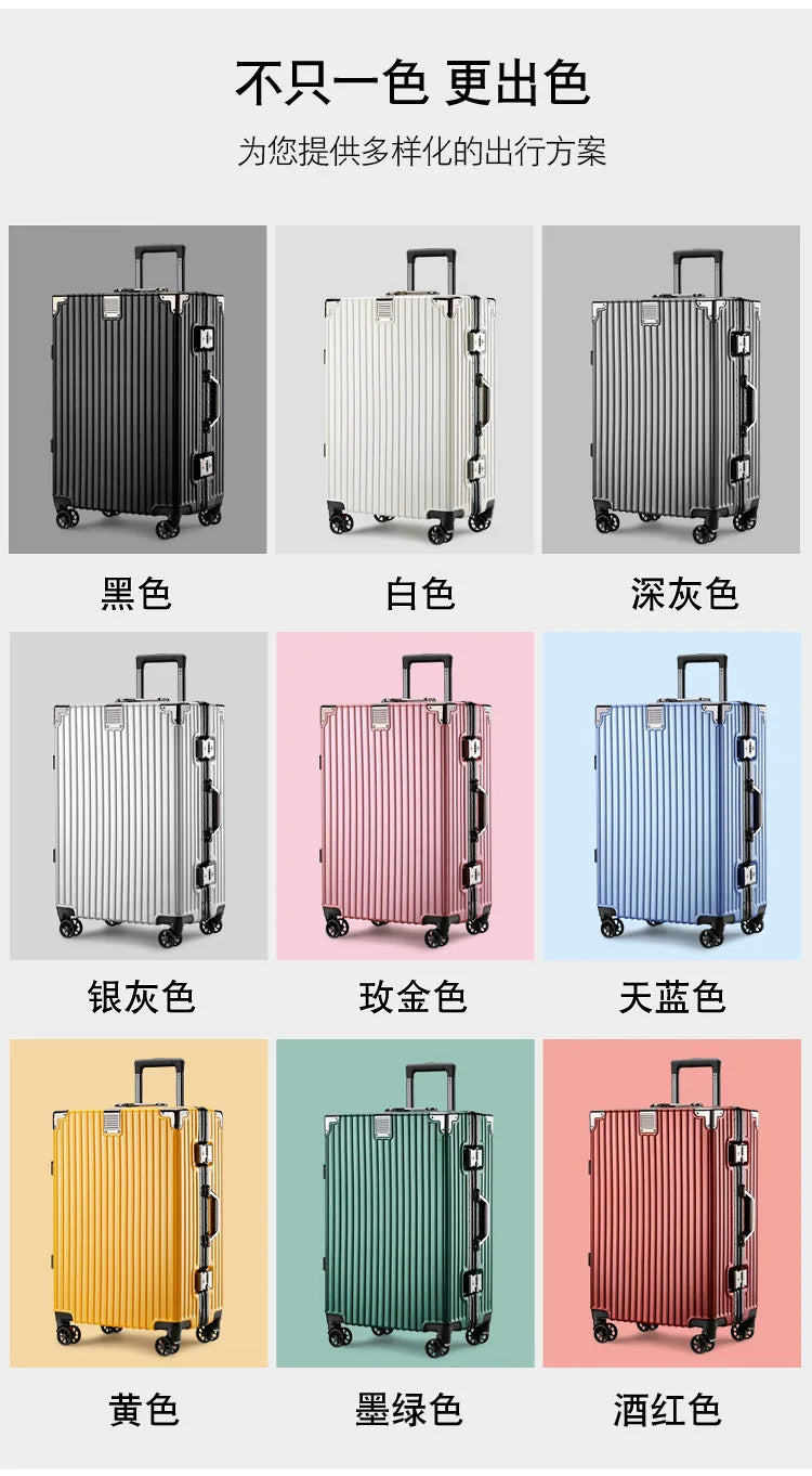Aluminum Frame Leather Trolley Case — 20"/24"/26"/28" Universal Wheels