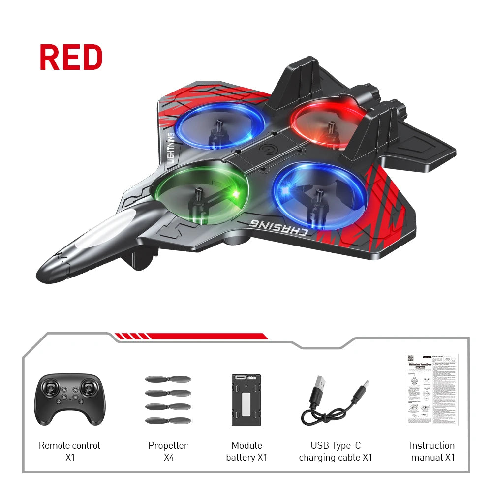 E72 Foam Stunt Drone Fighter – 2.4G Fixed Height Hover RC Aircraft with LED Lights & 360° Flip