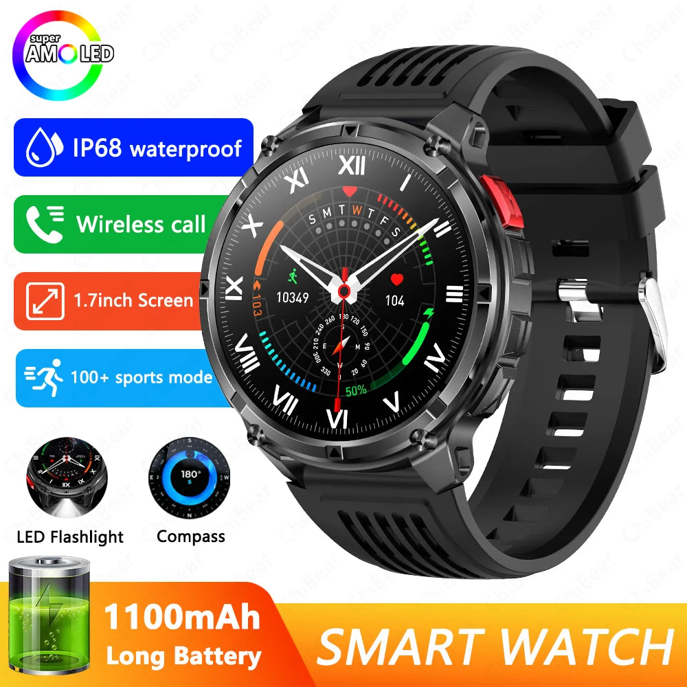 T-Rex3 Pro GPS Military Smartwatch – 1100mAh, 5ATM Waterproof, Sports Run Tracker & Compass