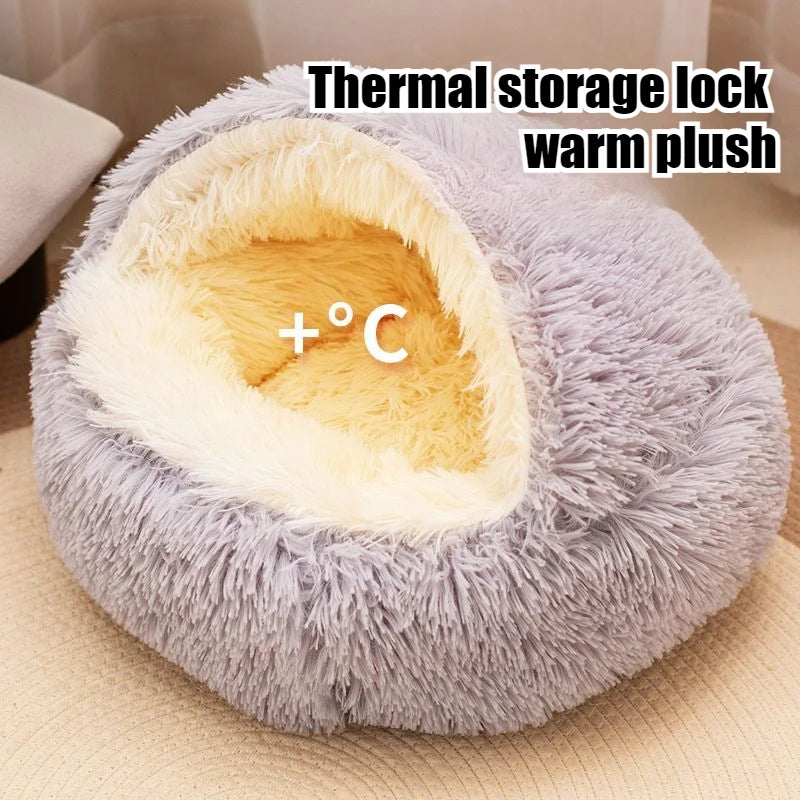 2-in-1 Soft Plush Round Pet Bed with Cover – Warm Cave Nest for Small Dogs & Cats, 50cm