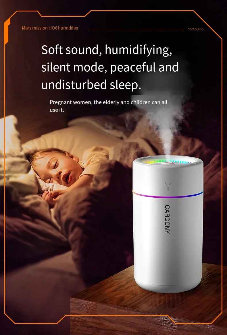 280ml Aroma Diffuser & Air Humidifier — Colorful LED Atmosphere Light, Silent, for Home & Car