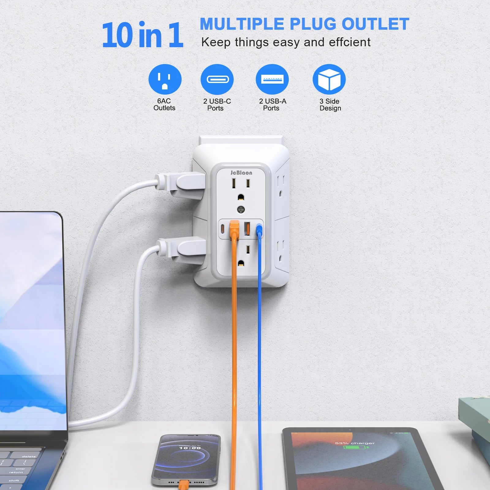 Multi-Socket Wall Outlet Extender — Surge Protected Power Strip with USB Ports