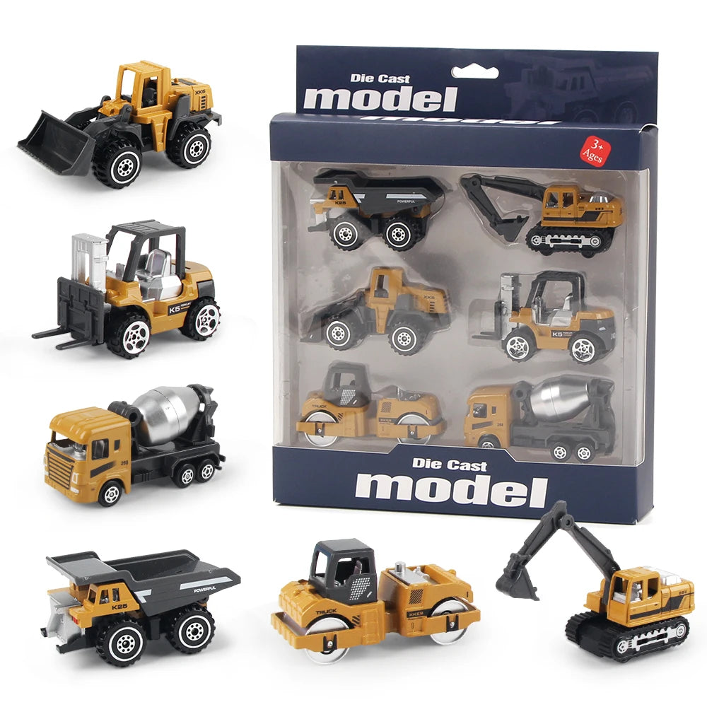 Die-Cast Construction Vehicle Toy Set – 1:64 Alloy Trucks & Excavators