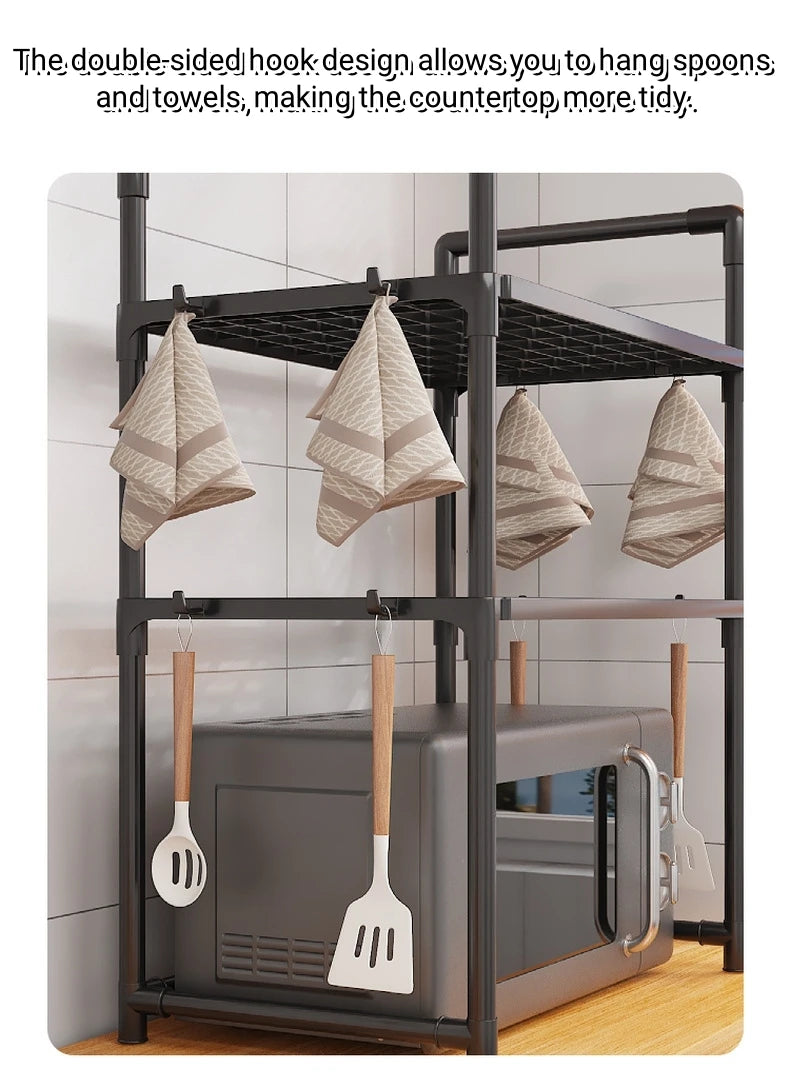 Metal Countertop Microwave & Kitchen Storage Rack — 2 & 3-Layer Utensil & Tableware Organizer