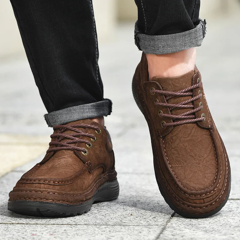 Men's Genuine Leather Lace-Up Casual Shoes
