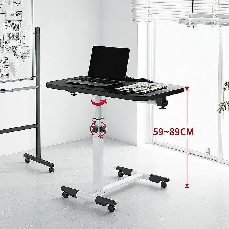 Portable Bedside Laptop Desk with Drawers — 360° Rotating Board, Adjustable Height & Lockable Wheels